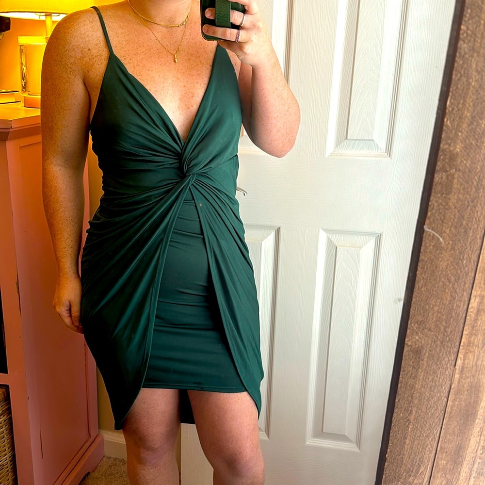 Emerald Green Knot Body Con Midi Dress